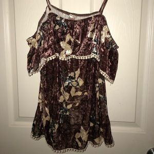 Velvet purple goldy shirt with flowers